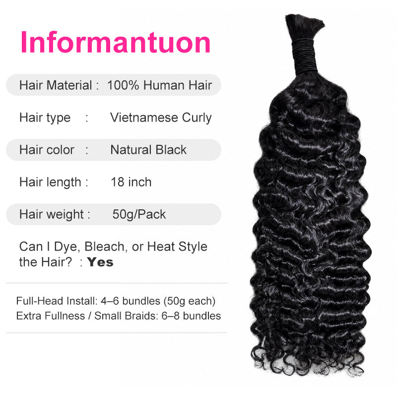 Vietnamese Curly Bulk Human Hair for Braiding