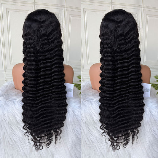 Deep Wave 13×4 Transparent Lace Virgin Human Hair Wigs 180