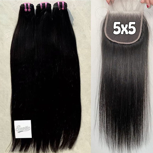 (3Bundles+5x5 HD Lace Closure)Straight Virgin Human Hair