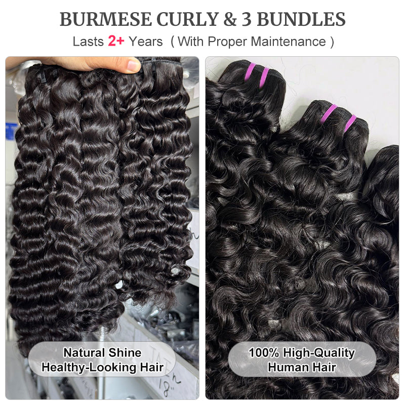 (3Bundles)Burmese Curly Virgin Hair Bundles