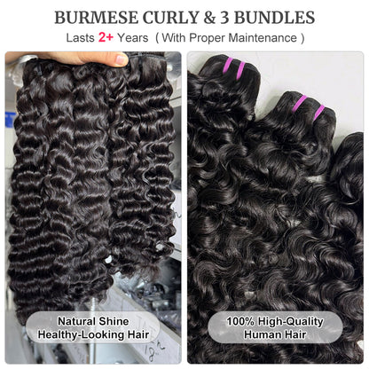 (3Bundles)Burmese Curly Virgin Hair Bundles