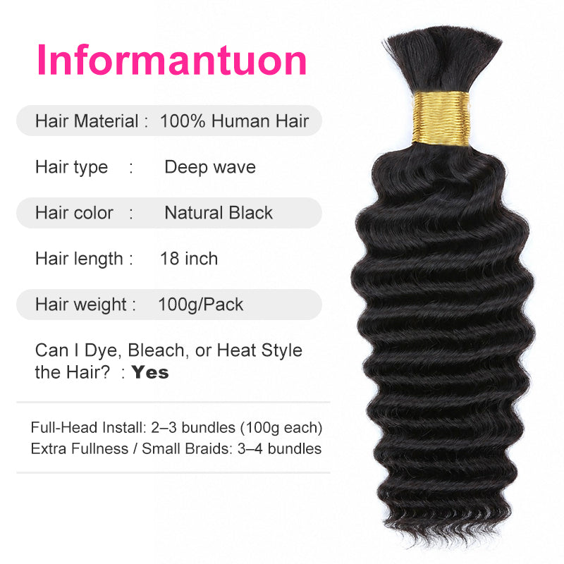 Deep Wave Bulk Human Hair for Braiding