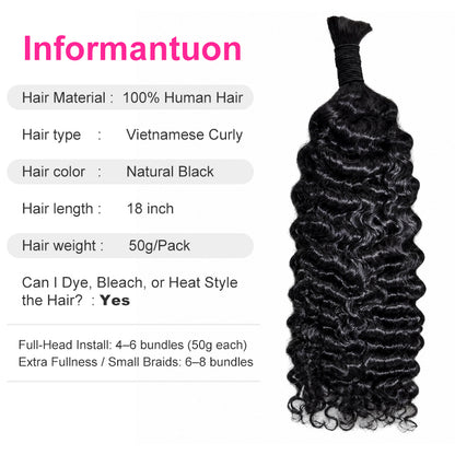 Vietnamese Curly Bulk Human Hair for Braiding