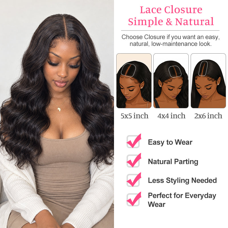 Body Wave Human Hair HD & Transparent Lace Closure