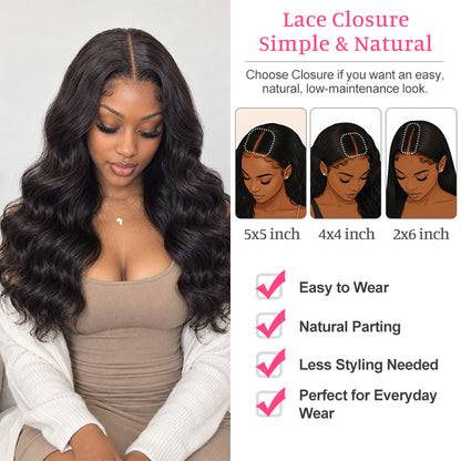 Body Wave Human Hair HD & Transparent Lace Closure