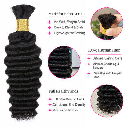 Deep Wave Bulk Human Hair for Braiding