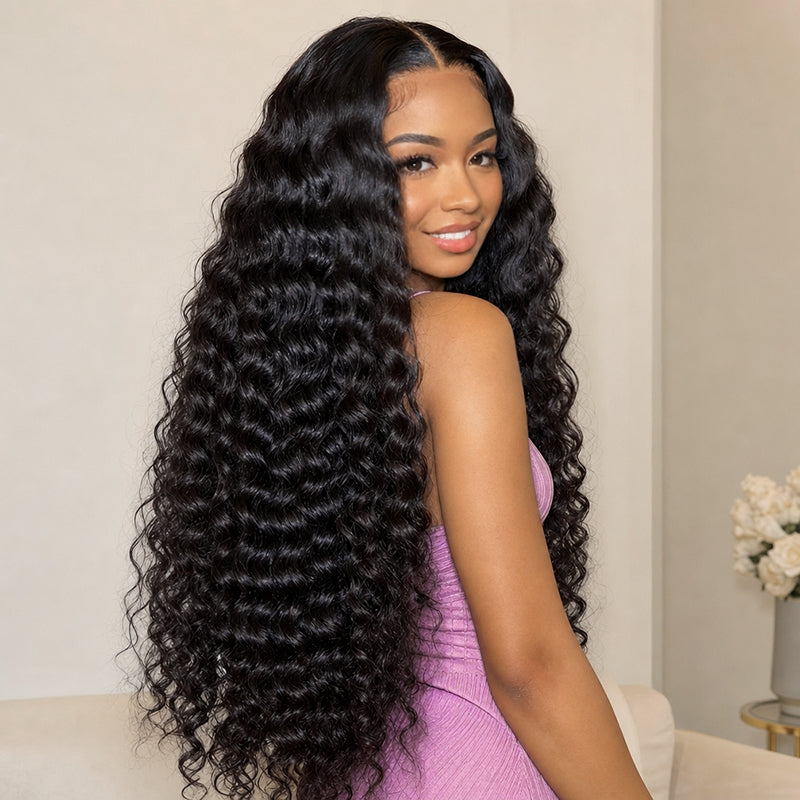 Deep Wave 13×4 Transparent Lace Virgin Human Hair Wigs 180
