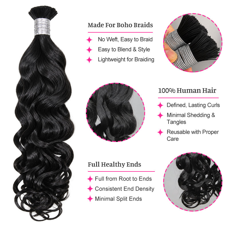 Natural wave Bulk Bulk Human Hair for Braiding