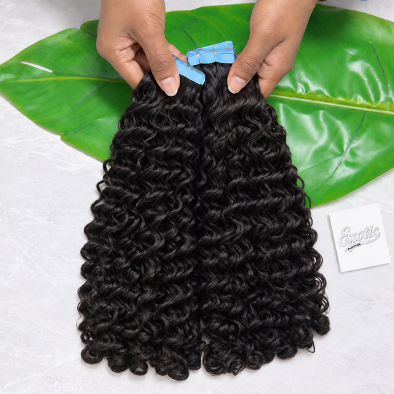 Burmese Curly Human Hair Tape-In Extensions