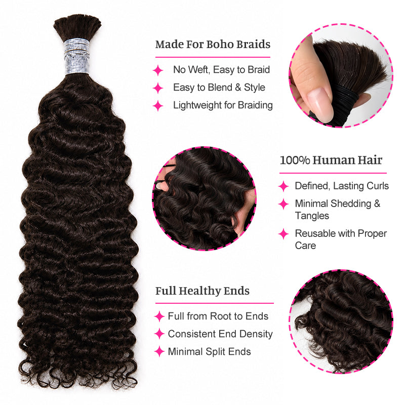 Vietnamese 11A Curly Bulk Human Hair for Braiding – #2 Dark Brown