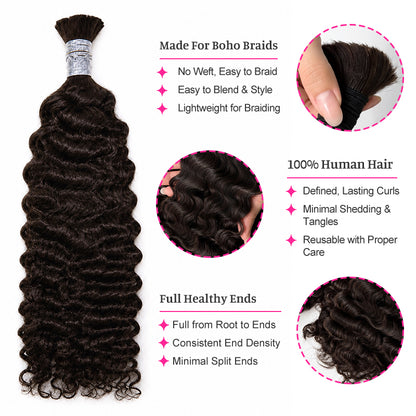 Vietnamese 11A Curly Bulk Human Hair for Braiding – #2 Dark Brown