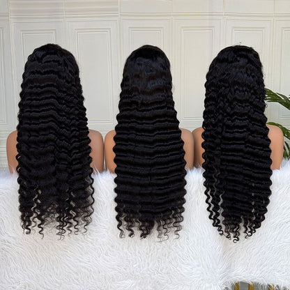 Deep Wave 13×4 Transparent Lace Virgin Human Hair Wigs 180