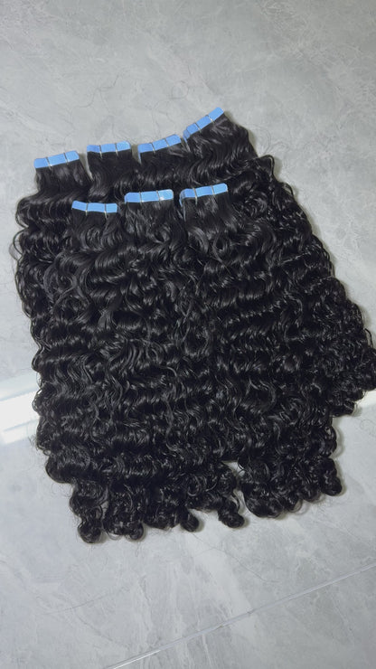 Burmese Curly Human Hair Tape-In Extensions