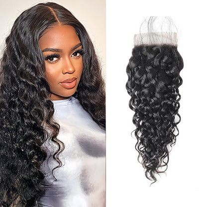 (3Bundles+4x4 Lace Closure)Water Wave Virgin Human Hair